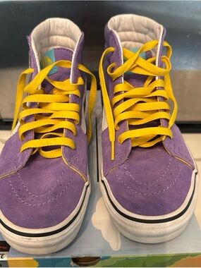 Simpsons Vans Purple Suede High-Top Sneakers with Yellow Laces